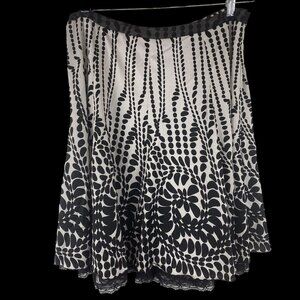 VTG Womens 12 Black White Polka Dot Flowy Feminine Lace Trim Hem Skirt